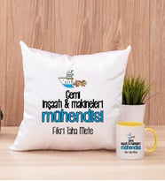 Gemi İnşaatı ve Mühendisi Kare Yastık ve Sarı Kupa Bardak