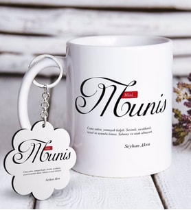 BK Gift Kişiye Özel Mânâ Munis Beyaz Kupa ve Anahtarlık Hediye Seti (Model 1)