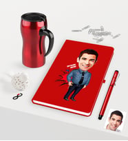 BK Gift Kişiye Özel Bay Polis Karikatürlü Kırmızı Defter Kalem Termos Mug Seti - 3 (Model 1)