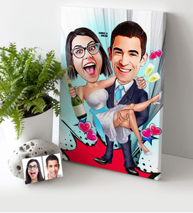 BK Gift Kişiye Özel Gelin Damat Karikatür Kanvas Tablo 30x50cm  4