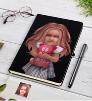 BK Gift Kişiye Özel Kız Çocuk İllüstrasyon Tasarımlı Siyah Defter ve Kalem Hediye Seti-1