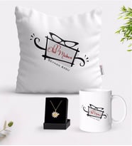BK Gift Kişiye Özel Okul Müdiresi Beyaz Kupa Yastık ve İsimli Papatya Kolye Hediye Seti-1 (Model 1)