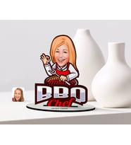 BK Gift Kişiye Özel Kadın Barbekü Chef Karikatürlü Ahşap Biblo Model-1 (Beyaz)