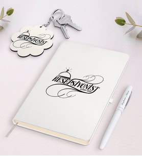 BK Gift Kişiye Özel Resepsiyonist Beyaz Defter Kalem ve Anahtarlık Hediye Seti-2 (Model 1)