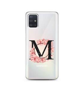 Pembe Çiçekli Harf Tasarım Süper Şeffaf Silikon Telefon Kılıfı Samsung A51 M-Har