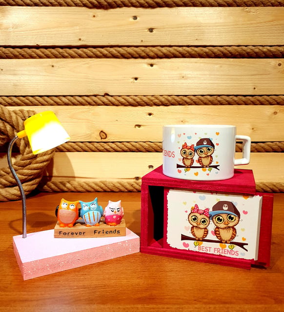 Best Friends Arkadaşa Hediye Biblolu Gece Lambası Ve Rengarenk Kupa