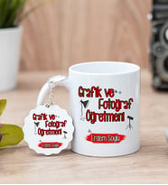 Grafik Ve Fotoğraf Öğretmeni Beyaz Kupa Bardak Ve Anahtarlık Set
