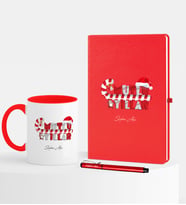 BK Gift Kişiye Özel Yılbaşı Mutlu Yıllar Temalı Kırmızı Defter Kalem Kupa Seti - 2