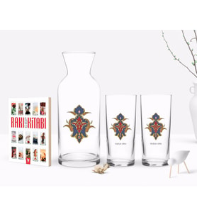 BK Gift Kişiye Özel Renkli Baskılı İsimli İkili Rakı Bardağı Karaf ve Cep Kitabı Hediye Seti-108 (Model 1)