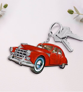 BK Gift Kişiye Özel İsimli Retro Otomobil Ahşap Anahtarlık-6 (Beyaz)