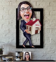 BK Gift Kişiye Özel Bayan Emlakçı Karikatürlü 3D Ahşap Tablo-1