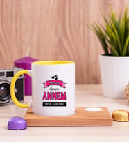 Canım Annem Ahşap Altlıklı Mumlu Sarı Kupa Bardak