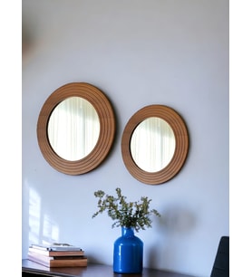 Dfn Wood Ahşap görünümlü Mdf Yuvarlak Duvar Salon Banyo Aynası