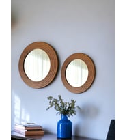 Dfn Wood Ahşap görünümlü Mdf Yuvarlak Duvar Salon Banyo Aynası