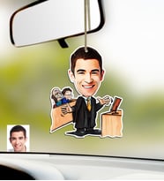 BK Gift Kişiye Özel Bay Avukat Karikatürlü Ahşap Araba Dikiz Ayna Süsü-3 (Çok Renkli)