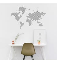 Nokta Nokta Dünya Haritası Duvar Oda Salon İş Yeri İçin Sticker 60x38cm - Siyah