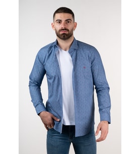 ECER SLİMFİT ERKEK DESENLİ KOT GÖMLEK (Mavi)