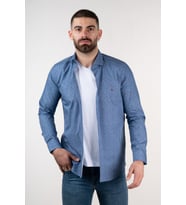 ECER SLİMFİT ERKEK DESENLİ KOT GÖMLEK (Mavi)
