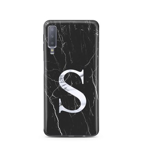 Samsung A7 (2018) Siyah Mermer Harf Tasarımlı Telefon Kılıfı S-Harfi 