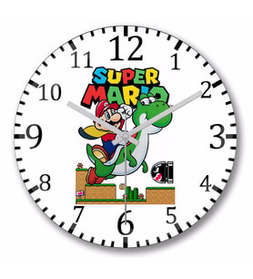 Süper Mario E Yoshi  Duvar Saati Bombeli Gercek Cam