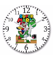 Süper Mario E Yoshi  Duvar Saati Bombeli Gercek Cam
