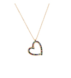 Multicolor Zirkon Taşlı Zarif Tasarım Rose Renk 925 Ayar Gümüş Kalp Kolye (Çok Renkli)