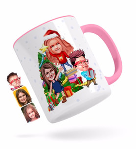 BK Gift Kişiye Özel Yeni Yıl 3 Kardeş Karikatürlü Pembe Kupa Bardak-1