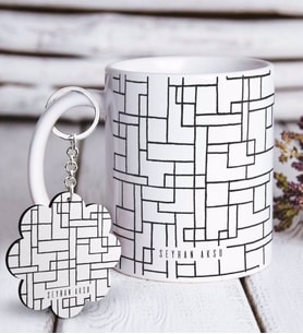 BK Gift Kişiye Özel İsimli Beyaz Kupa ve Anahtarlık Hediye Seti-32 (Model 1)