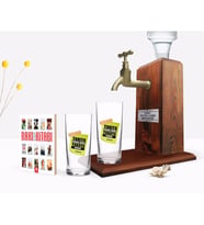 BK Gift Kişiye Özel Renkli Baskılı Yarıya Kadar Değil Yaraya Kadar Tasarımlı İkili Rakı Bardağı Ahşap Rakı Standı ve Cep Kitabı Hediye Seti-3 (Model 1)