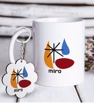 BK Gift Miro Tasarımlı Beyaz Kupa ve Anahtarlık Hediye Seti (Model 1)