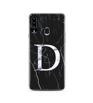 Samsung A20s Siyah Mermer Harf Tasarımlı Telefon Kılıfı D-Harfi 