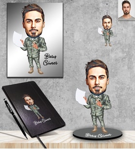 Kişiye Özel Asker Karikatürlü 5 li Hediye Seti Bay-3