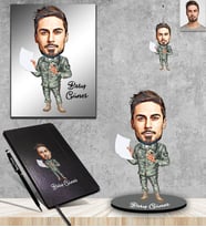 Kişiye Özel Asker Karikatürlü 5 li Hediye Seti Bay-3