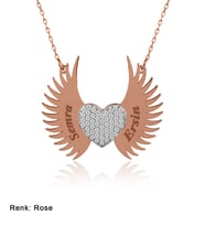 İsimli Kişiye Özel Melek Kanadı Rose Gümüş Kolye