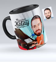 BK Gift Kişiye Özel Bay Piyanist Karikatürlü Siyah Kupa Bardak  1