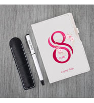 Kişiye Özel 8 Mart Dünya Kadınlar Günü Beyaz Defter Beyaz Roller Kalem