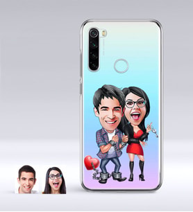 BK Gift Kişiye Özel Sevgililer Karikatürlü Xiaomi Redmi Note 8 İnce Şeffaf Silikon Telefon Kapağı-1 (Beyaz)