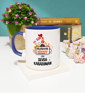 Mesajlı Bilgisayar Mühendisi Tasarımlı Kişiye Özel Bilgisayar Mühendisi Kupa Bardak Lacivert