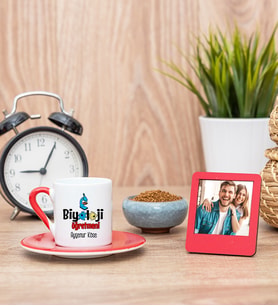 Biyoloji Öğretmeni Kırmızı Kahve Fincanı ve Kırmızı Mini Fotoğraf Çerçevesi