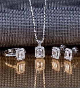 Else Silver Baget Pırlanta Tasarımı Gümüş Takı Seti