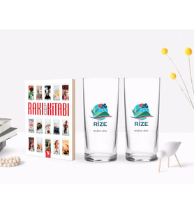 BK Gift Kişiye Özel Renkli Baskılı Rize Tasarımlı Turistik İkili Rakı Bardağı ve Rakı Cep Kitabı Hediye Seti-1 (Model 1)