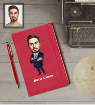 Kişiye Özel İş Adamı Karikatürlü  Kırmızı Defter Kalem Hediye Seti Bay-12
