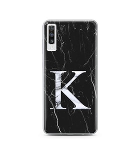 Samsung A70 Siyah Mermer Harf Tasarımlı Telefon Kılıfı K-Harfi 