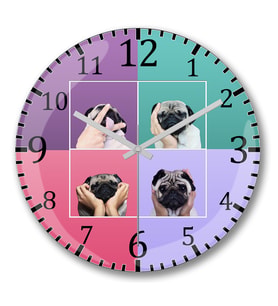 Pug Köpek Duvar Saati Bombeli Gercek Cam