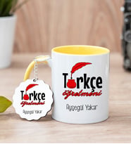 Türkçe Öğretmeni Sarı Kupa Bardak Ve Anahtarlık Set