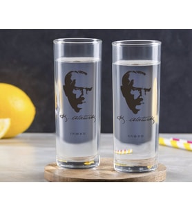 BK Gift Kişiye Özel Renkli Baskılı Atatürk Temalı İkili Vodka Bardağı-23 (Beyaz)