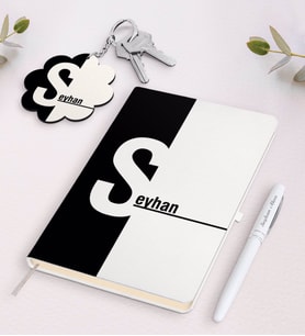 BK Gift Kişiye Özel İsimli Beyaz Defter Kalem ve Anahtarlık Hediye Seti-14 (Model 1)