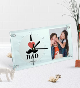 BK Gift Kişiye Özel Fotoğraflı Babamı Seviyorum Masaüstü Cam Saat (Beyaz)