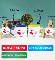 İkili Lacivert Sarı Sevgililer Günü Hediyesi Kupa Bardak Anahtarlık