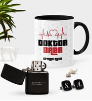 BK Gift Kişiye Özel Doktor Baba Siyah Kupa Çakmak Kol Düğmesi Seti-2 (Model 1)